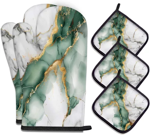 Vista 28 de MCALK Juego de 5 manoplas de horno y soportes para ollas, guantes abstractos para horno y almohadillas calientes para cocina de cocina, manoplas