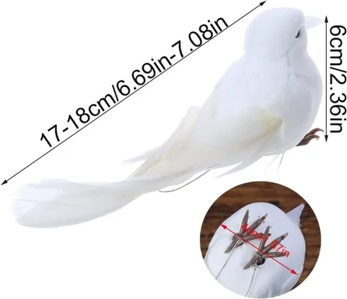 Vista 5 de HomeSoGood 2 palomas blancas de simulación, manualidades de pájaros artificiales, paloma de espuma para decoración del hogar, accesorios