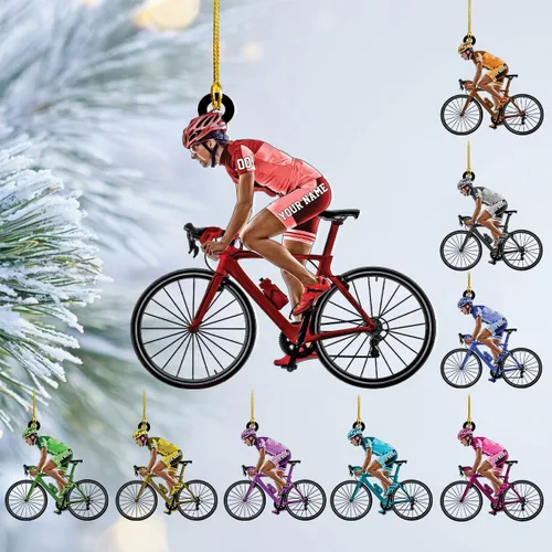 Vista 14 de Adorno personalizado para ciclismo de montaña, nombre personalizado y adorno para árbol de Navidad del año 2025, regalos de ciclista de montaña
