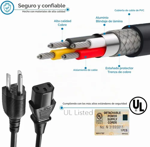 Vista 2 de Chanzon Cable de alimentación de CA 3 clavijas NEMA 5-15P IEC320C13 10A