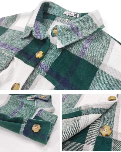 Vista 4 de DOROSE - Abrigo de manga larga con botones para mujer, camisa a cuadros de franela