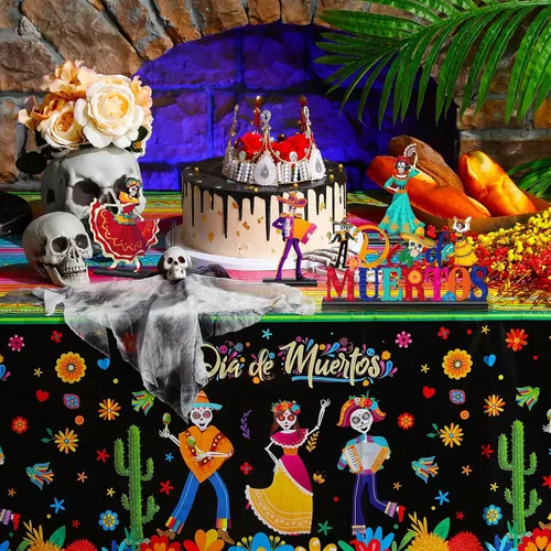 Vista 6 de Barydat 6 piezas de decoración de mesa del Día de los Muertos, decoración de madera de calavera de azúcar para parejas, centros de mesa