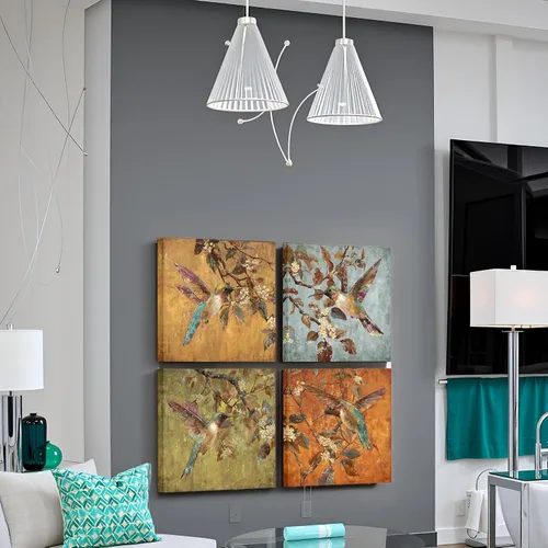 Vista 3 de sechars Lienzo decorativo para pared, diseño de colibríes, flores, pájaros, pinturas, decoración de colibrí, para decoración de dormitorio y cocina