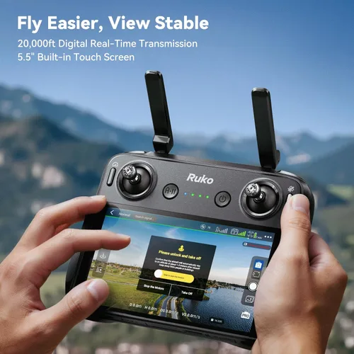 Vista 3 de Ruko U11MINI 4K (RC3), dron para principiantes con controlador de pantalla táctil y batería de repuesto para drones serie U11MINI 4K