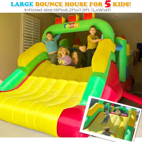 Vista 7 de Whubefy Casa de rebote grande inflable de 18x8.2 pies para niños grandes de 8 a 12 años, casa de obstáculos inflable con doble tobogán, túneles