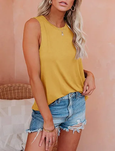 Vista 20 de JAWINT Camisetas casuales sin mangas para mujer, cuello redondo, sin mangas, holgadas, holgadas