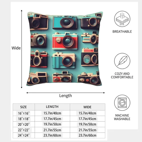 Vista 4 de Retro Cool Camera Collection Print Decorative Linen Pillow Covers, Couch Throw Pillows, Square Cushion Covers, Spring Home Decor