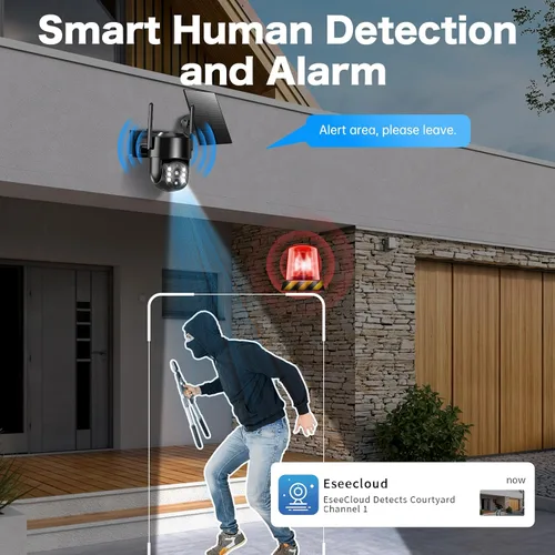 Vista 7 de Cámaras de seguridad solares inalámbricas para exteriores, cámaras de seguridad de 2K 4MP alimentadas por batería, cámara PTZ WiFi
