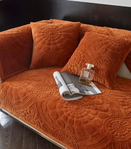 Vista 4 de vctops Fundas acolchadas con bordado circular bohemio para sofá, funda antideslizante para sofá seccional, funda de sofá de felpa súper suave