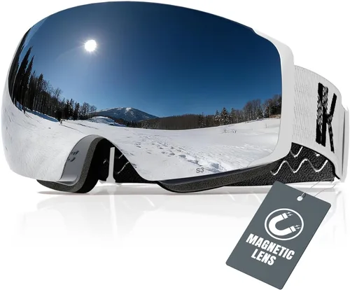 Vista 12 de Innerking Gafas de esquí intercambiables, gafas de nieve con lente magnética, gafas de snowboard antivaho OTG para mujeres, hombres, adultos