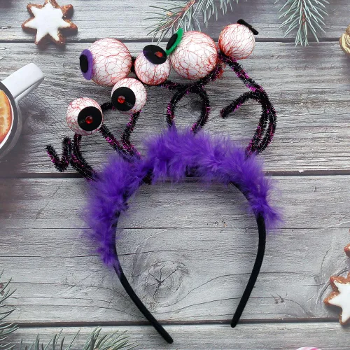 Vista 7 de Diademas de Halloween realistas de terror fantasma, azul, naranja, rojo, sombrero de ojos, accesorios para el cabello, diademas para mujeres
