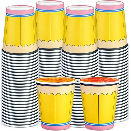 Vista 13 de Funtery 100 piezas de vasos de papel de Navidad, vasos de café desechables de Navidad con copos de nieve, muñeco de nieve, alce, luces, 9 onzas