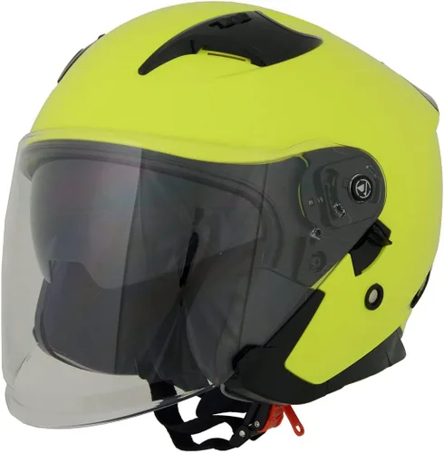 Vista 8 de Milwaukee Helmets MPH9823DOT 'Shift' - Casco de cara abierta 3/4 amarillo neón para hombres y mujeres con visera tintada desplegable