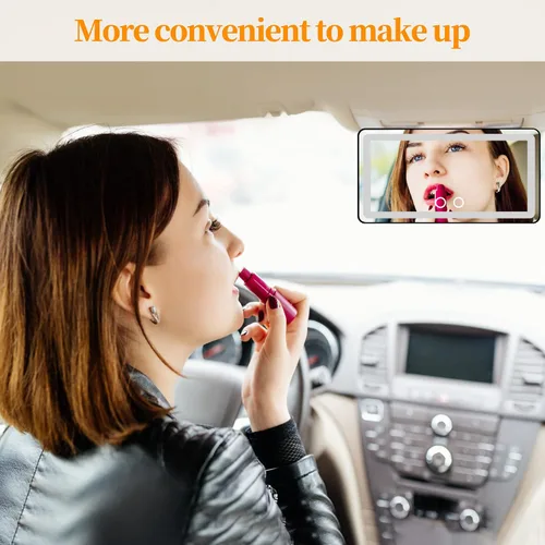 Vista 6 de Espejo de tocador para parabrisas del coche con luces, 2 piezas de accesorios de espejo de maquillaje recargable para coche, regalos de cumpleaños