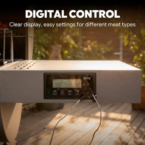 Vista 5 de Feasto - Parrilla de carbón resistente de 30 pulgadas, control digital de temperatura y 2 sondas para carne Outdoor BBQ Grill with Offset Smoker