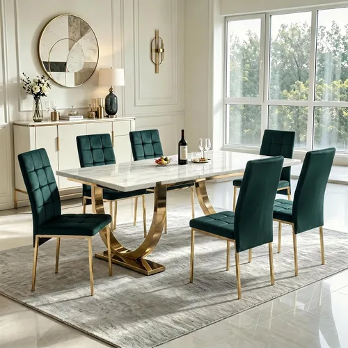Vista 13 de Howtek Juego de mesa de comedor rectangular para 4, moderno de mediados de siglo con 4 sillas de cocina de terciopelo tapizado negro, juego de mesa
