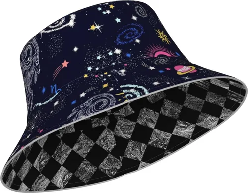 Vista 2 de Sombrero de pescador con constelación del zodiaco y escorpio, sombreros de pescador de viaje de verano de doble cara para mujeres y hombres