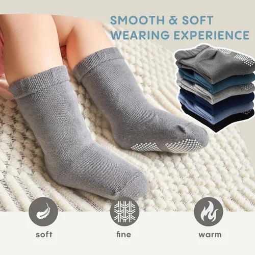 Vista 2 de Calcetines de algodón para bebés y niños pequeños, calcetines antideslizantes para niños, paquete de 6