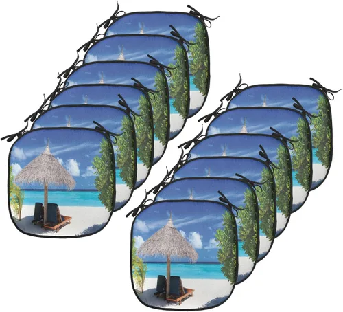 Vista 16 de Lunarable Cojín para silla costera, diván del desierto, descanso solitario, vacaciones, tropical, resort playa, ocio, asiento acolchado para cocina