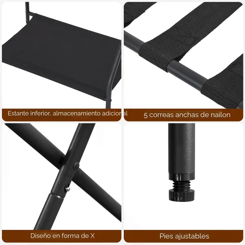 Vista 6 de AMHANCIBLE Portaequipajes, juego de 2, soportes plegables para maleta para habitación de invitados, soporte de equipaje de metal con estante