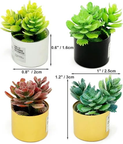 Vista 4 de 4 piezas de plantas en maceta de casa de muñecas en miniatura, pequeños bonsái suculentas artificiales