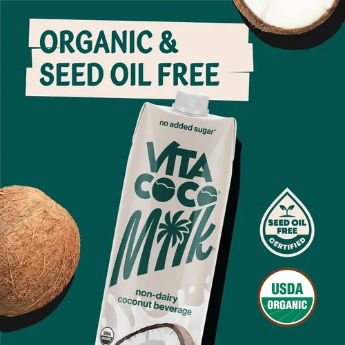 Vista 6 de Vita Coco Leche de coco orgánica original, a base de plantas, alternativa a la leche sin lácteos, sin gluten, sin soja y sin azúcar, complemento