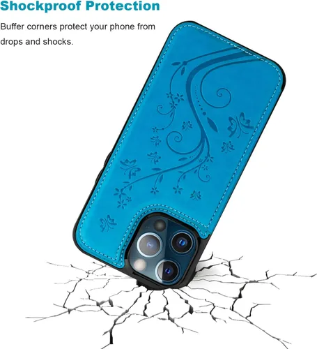 Vista 6 de Vaburs Funda compatible con iPhone 13 Pro Max con tarjetero y diseño de mariposa en relieve, de piel sintética, doble botón, a prueba de golpes