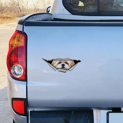 Vista 2 de 13 cm para Shih Tzu 3D Adhesivo para Coche Pegatina Divertida de Perro Mascota Adhesivo Creativo de Metal Desgarrado Adhesivos Modificados