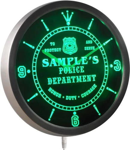 Vista 4 de AdvPro nctk-tm - Reloj de pared LED personalizado con letrero de neón para estación de policía