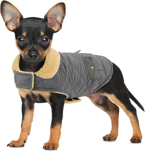 Vista 34 de Abrigo de invierno para perros pequeños, chaqueta sólida para cachorros, abrigo cálido para mascotas para clima frío, prendas acolchadas resistentes