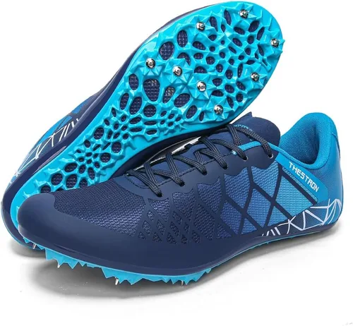 Vista 12 de Tenis de correr para hombre y mujer con Spikes Athletics Racing Track and Field Negro Gris