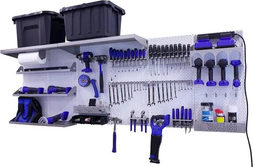 Vista 8 de OmniWall Weekend Warrior Ultimate Tool Kit - Sistema de Almacenamiento de Pared de Tablero de Clavos de Metal de 96" x 32" Negro/Naranja