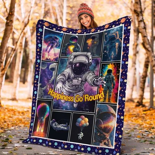 Vista 5 de Manta de astronauta de franela de galaxia espacial, manta de felpa acogedora decoración del universo cósmico, manta de forro polar, regalos