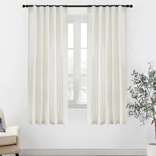 Vista 61 de XTMYI - Cortinas transparentes de 54 pulgadas de largo, juego de 2 paneles para baño, cortinas cortas de lino y algodón con semi privacidad