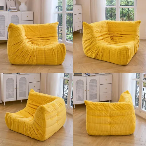 Vista 3 de N&V Fireside - Silla esquinera sin brazos, sofá de piso de pana suave de alta calidad, sofá de espuma para sala de estar, dormitorio y oficina Beige