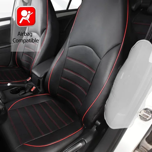 Vista 3 de TOYOUN fundas clásicas universales de cuero sintético para asiento delantero de automóvil, fundas de asiento tipo cubo de respaldo alto - Se adaptan
