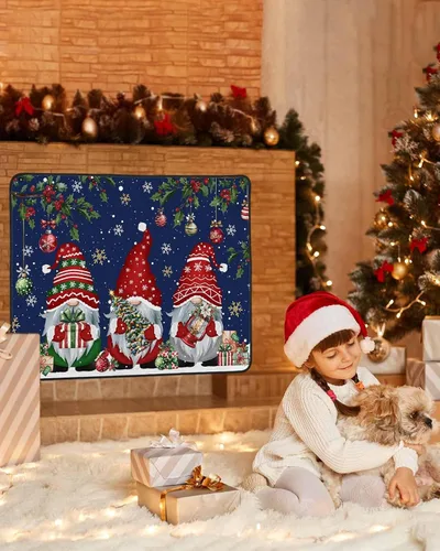 Vista 39 de Cubierta magnética azul para chimenea, detiene la pérdida de calor, pantalla de chimenea para interiores, bolas de gnomos de Navidad, árbol de copo