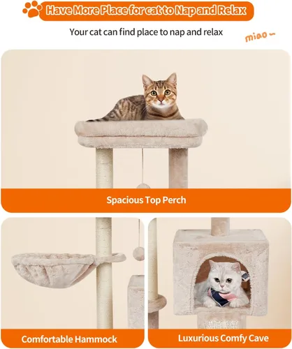 Vista 5 de FISH&NAP Lindo Árbol para Gatos Gatito Torre para Gatos para Gatos de Interior Condominio Postes Rascadores de Sisal con Plataforma de Salto Muebles