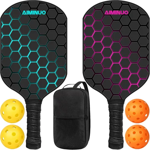 Vista 21 de Palas de pickleball de fibra de vidrio, juego de paletas de pickleball ligeras de 0.63 pulgadas para hombres, mujeres, niños, interiores y exteriores