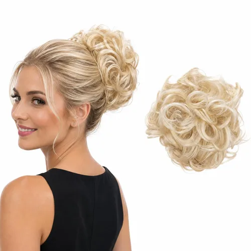 Vista 12 de CAISHA Moño Hairpiece Cola de caballo Topknot Hepburn-Bun Scrunchie Updo Ash Brown Light Blonde Mix HK124 mezcla rubio claro marrón ceniza #18TH613A