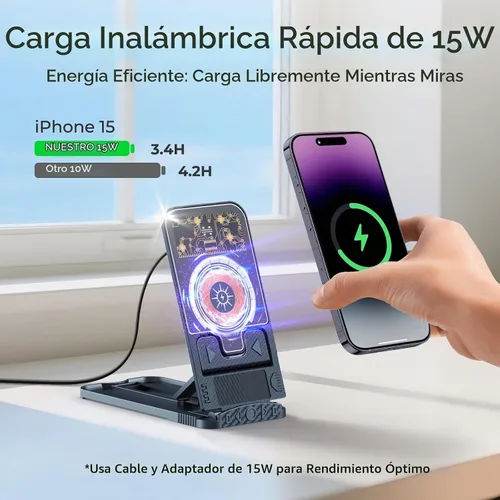 Vista 2 de Paquete de 2 cargadores de teléfono inalámbricos rápidos de 15 W, estación de carga inalámbrica plegable para teléfono celular compatible con iPhone