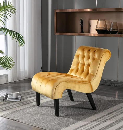 Vista 16 de Comfy Silla Decorativa de Terciopelo, Silla Auxiliar Tapizada sin Brazos para Sala de Estar, Tumbona Pequeña Moderna con Respaldo Acolchado y Diseño