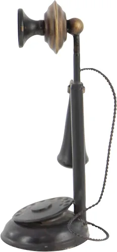 Vista 4 de Teléfono antiguo de metal con receptor y micrófono (no funciona) Abalorio de decoración antigua, escultura de teléfono vintage, hierro, negro