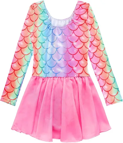 Vista 2 de Leotardos de gimnasia con falda para niñas, tutú de ballet, vestido de danza, leopardo, sirena, unicornio, falda de gimnasia