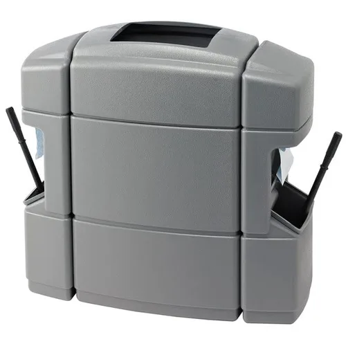 Vista 4 de Contenedor de basura negro de 28 galones con dispensador de toallas, escobilla de goma y estación de lavado de parabrisas, cubo de basura, papelera