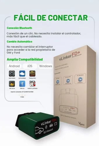 Vista 4 de Vgate vLinker FD Plus OBD2 Adaptador Bluetooth BLE Escáner para FORScan, Funciona con iPhone, Android y Windows