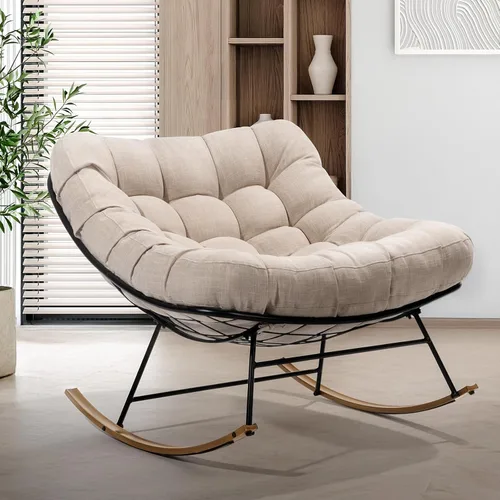 Vista 14 de Bme Mecedora de patio para exteriores e interiores, mecedora de metal con cojín grueso, cómoda y moderna silla mecedora para sala de estar, porche