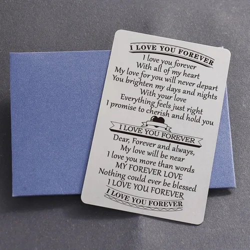 Vista 7 de Tarjeta de cartera, tarjeta de metal grabada para billetera (I LOVE YOU FOREVER), tarjeta de regalo de metal para él o ella, tarjeta de aniversario
