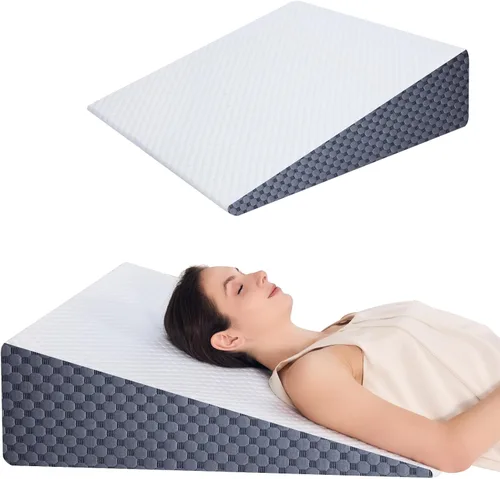 Vista 11 de Almohada de cuña de 5 pulgadas para cama, almohada de cuña para dormir, ronquidos, soporte para la espalda, después de la cirugía, almohada Gris