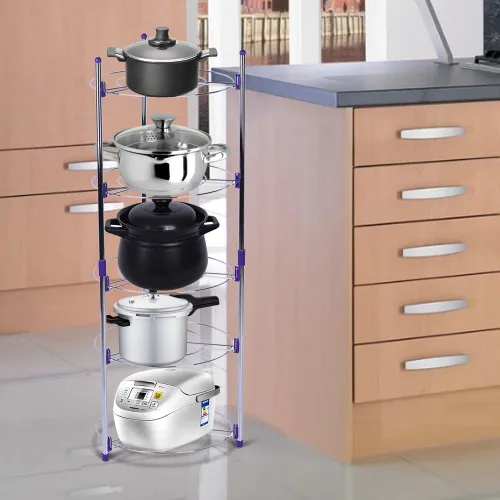 Vista 4 de Organizador de ollas, organizador de ollas y sartenes de 5 niveles para organización y almacenamiento de cocina, soportes ajustables para tapas